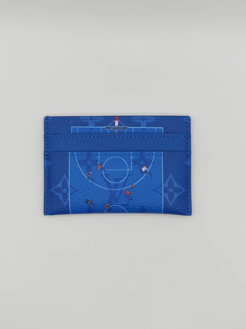 Blue Basketball Monogram Card Holder with Court Print